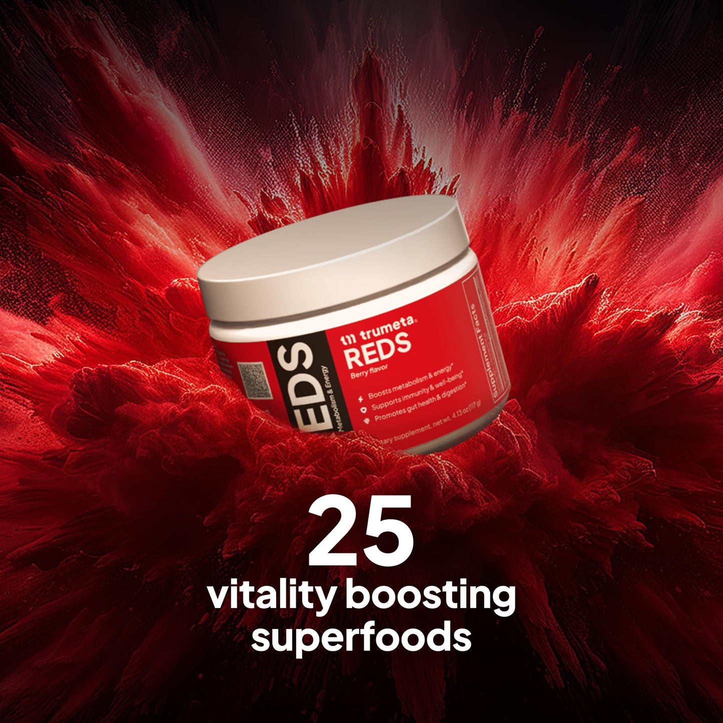 TRUMETA Reds Powder Metabolism and Energy, Berry Flavor Super Reds Superfood, Antioxidant Power Red Fruit and Vegetable Blend, Adaptogens & Probiotics, Vegan & Non-GMO, 4.13