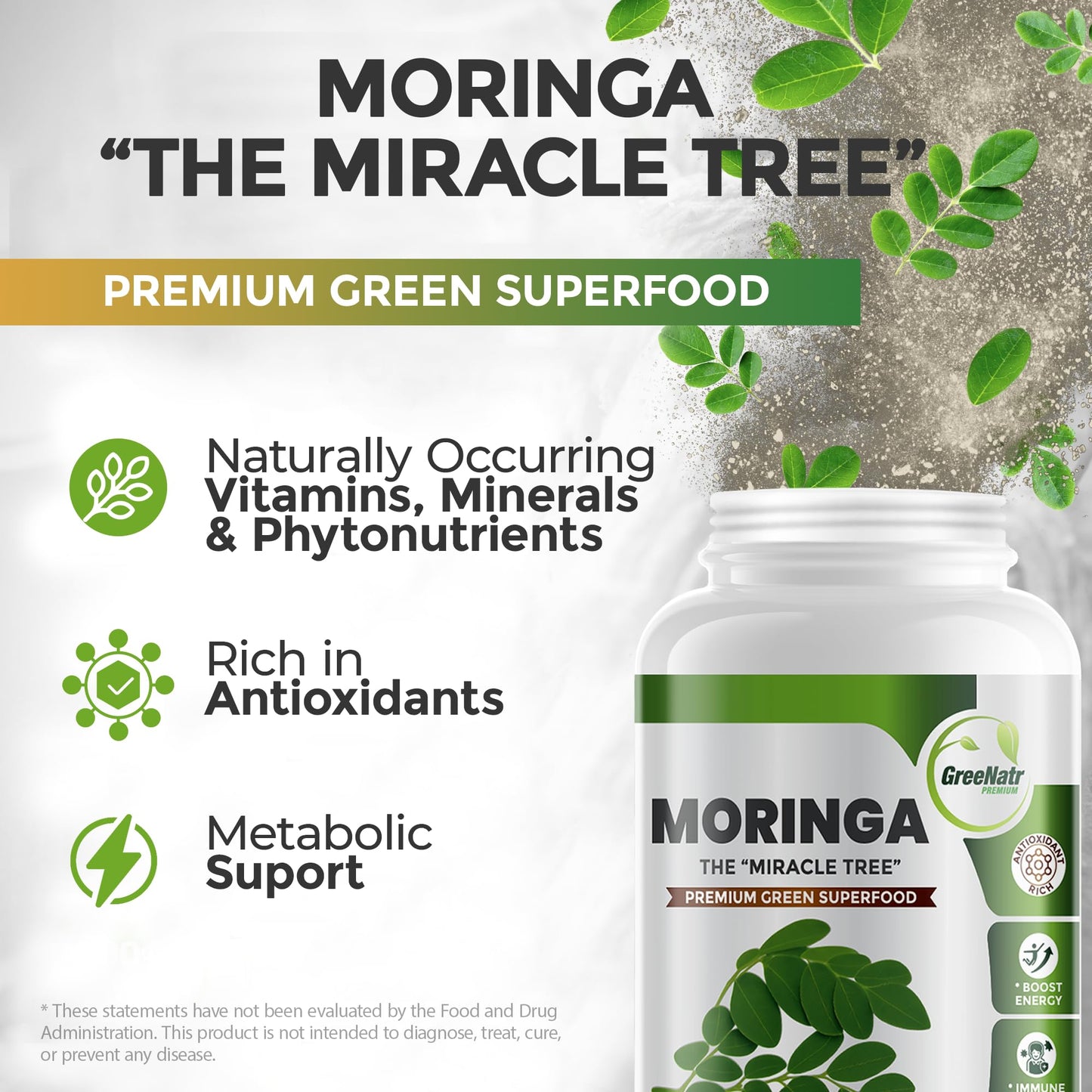 GreeNatr Ginkgo Biloba Panax Ginseng Moringa Capsules Bundle, 120 Capsules
