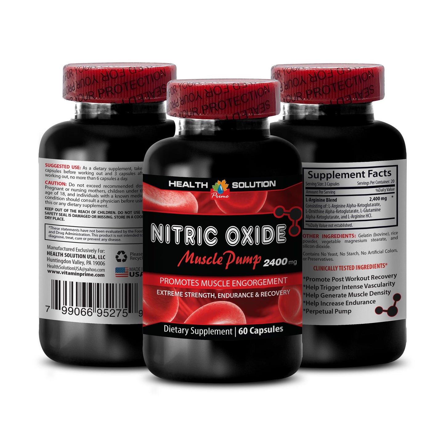 Health Solution Prime Boost Nitric Oxide 2400mg Muscle Pump Capsules 120