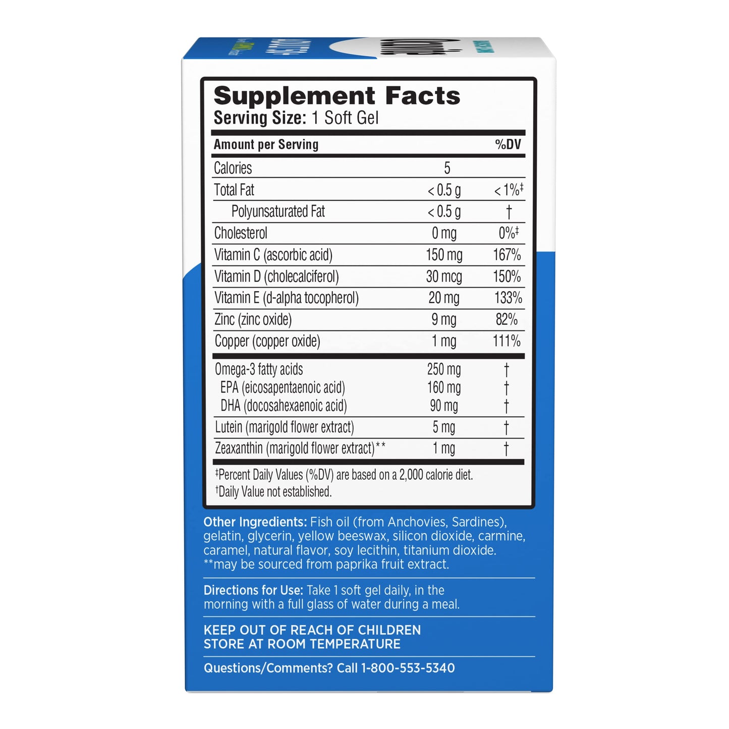 Bausch + Lomb Ocuvite Adult 50+ Eye Vitamins and Mineral Supplements with Lutein, Zeaxanthin and Omega-3 90 Softgels