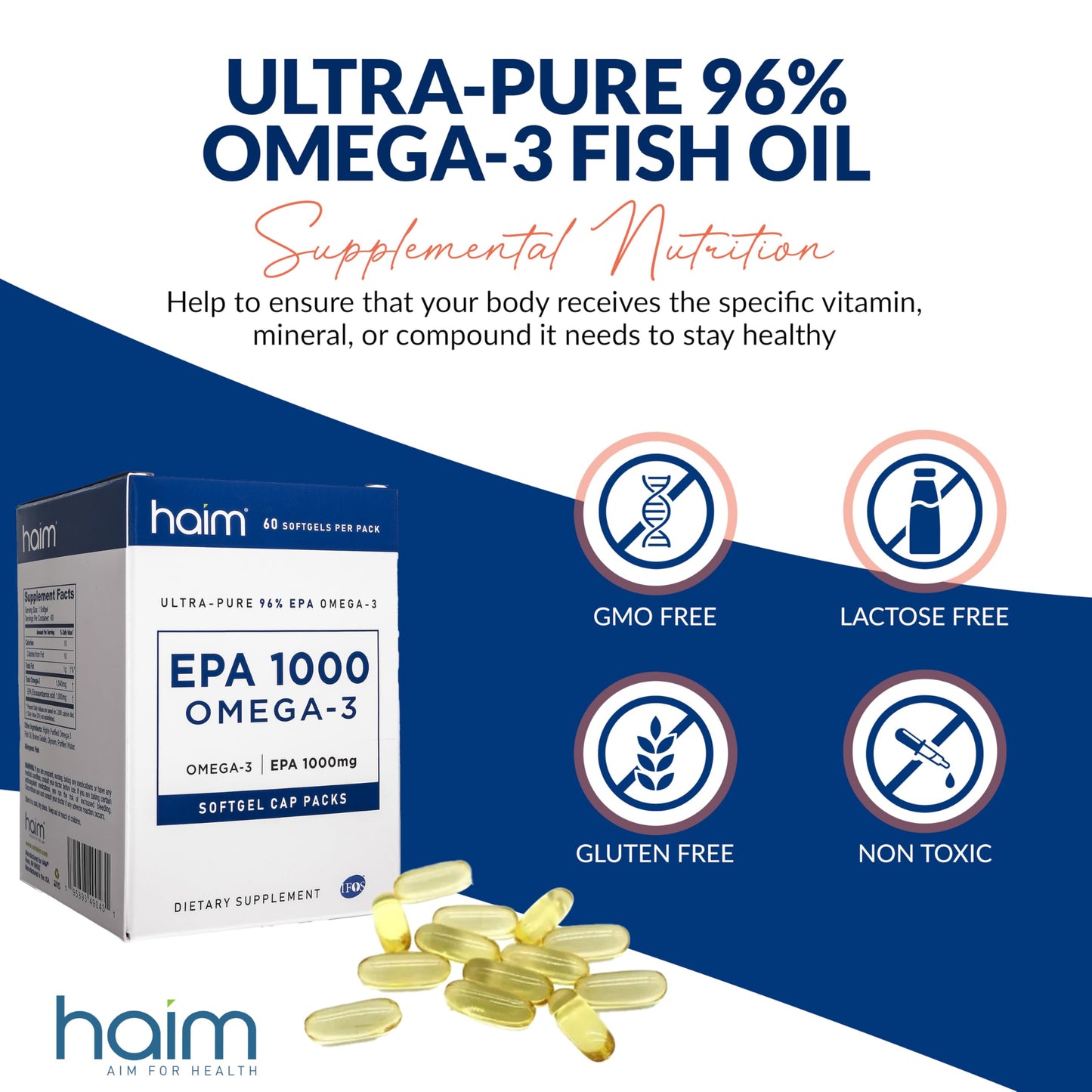 HAIM EPA1000 High-Potency EPA Fish Oil Supplement Softgels 60