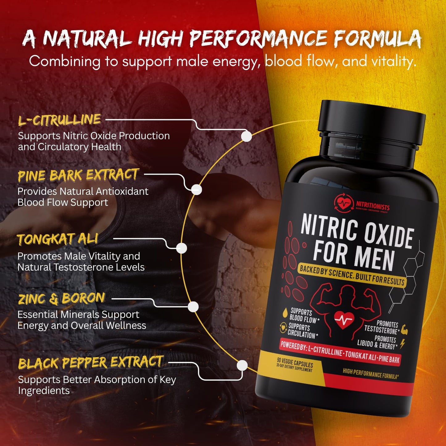 Nitritionists Nitric Oxide Supplement for Men, 90 Capsules
