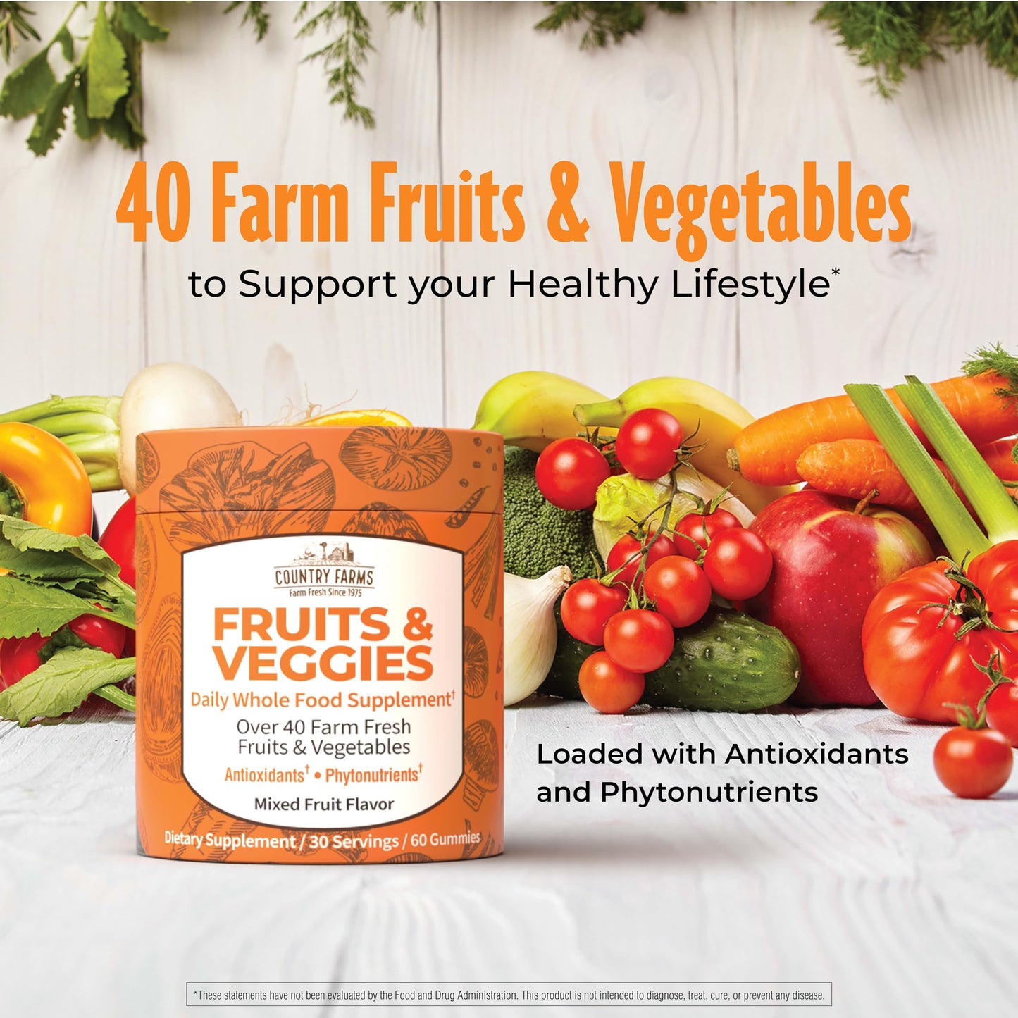 Country Farms Fruits and Veggies Gummies Gummy 60 Count
