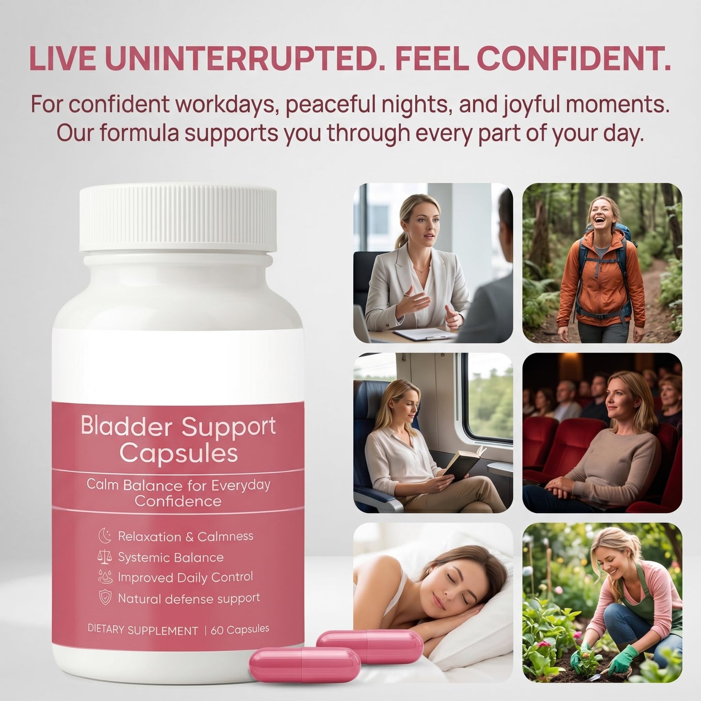 SUUDUUL Bladder Control, Urinary Support Supplement – Pumpkin Seed, D-Mannose, Cranberry & Hibiscus – Non-GMO, Vegan, Daily Formula – 60 Capsules