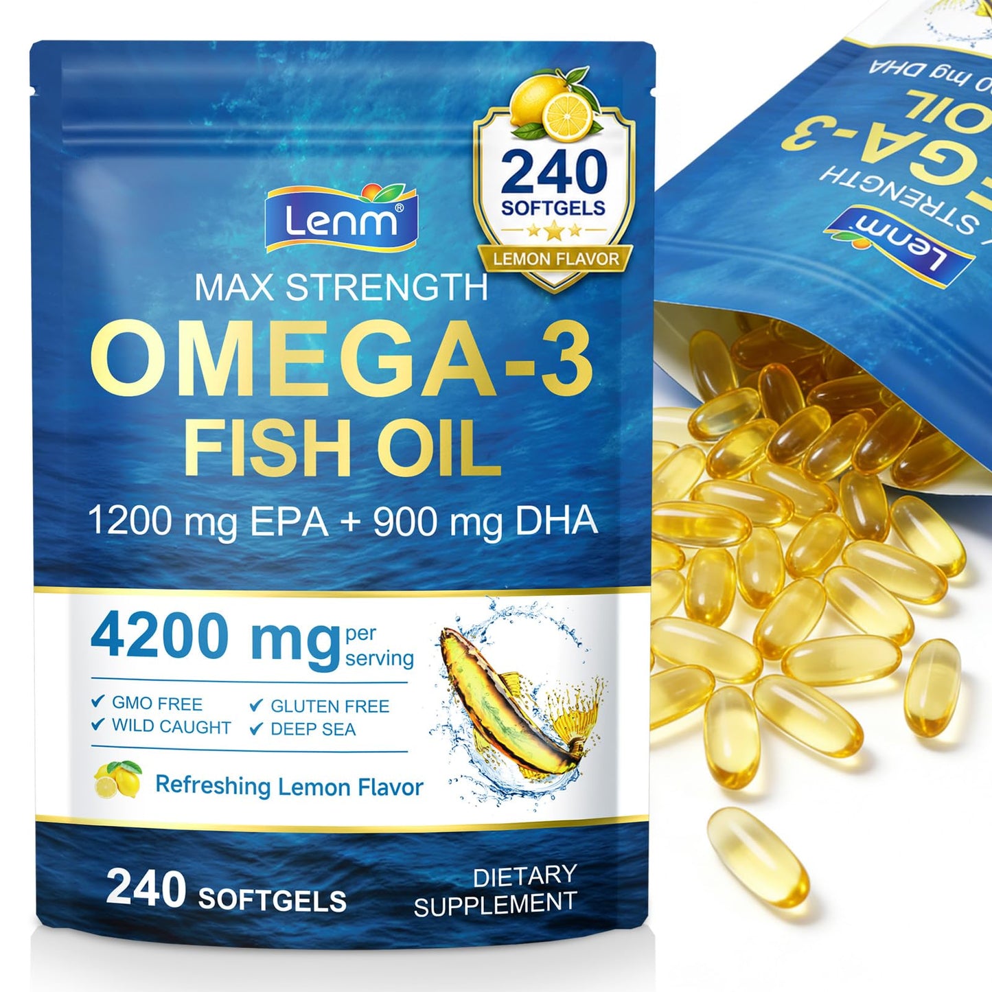 shwdppmy Omega-3 Fish Oil Lemon Flavor Softgels, 240 Count