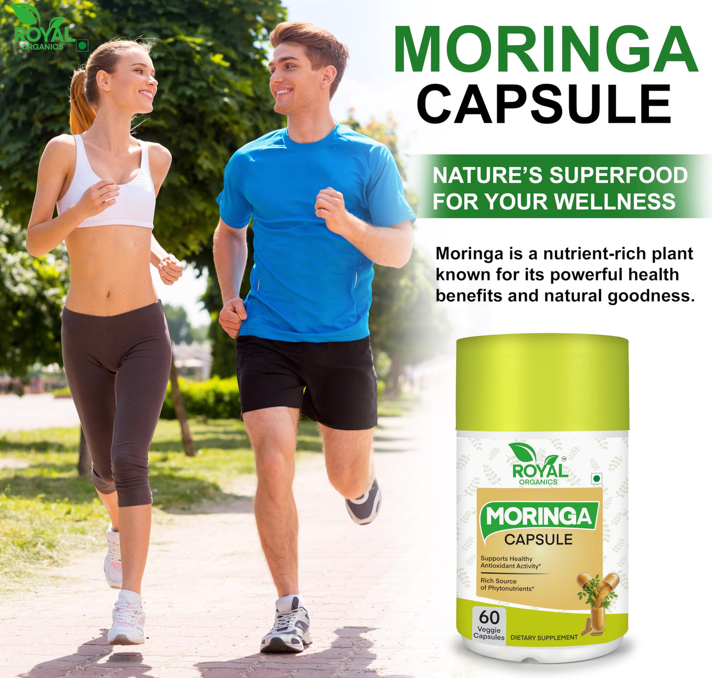 Royal Organics Moringa Capsule Supplement, 10:1 Extract, 500 mg, 60 Veggie Capsules