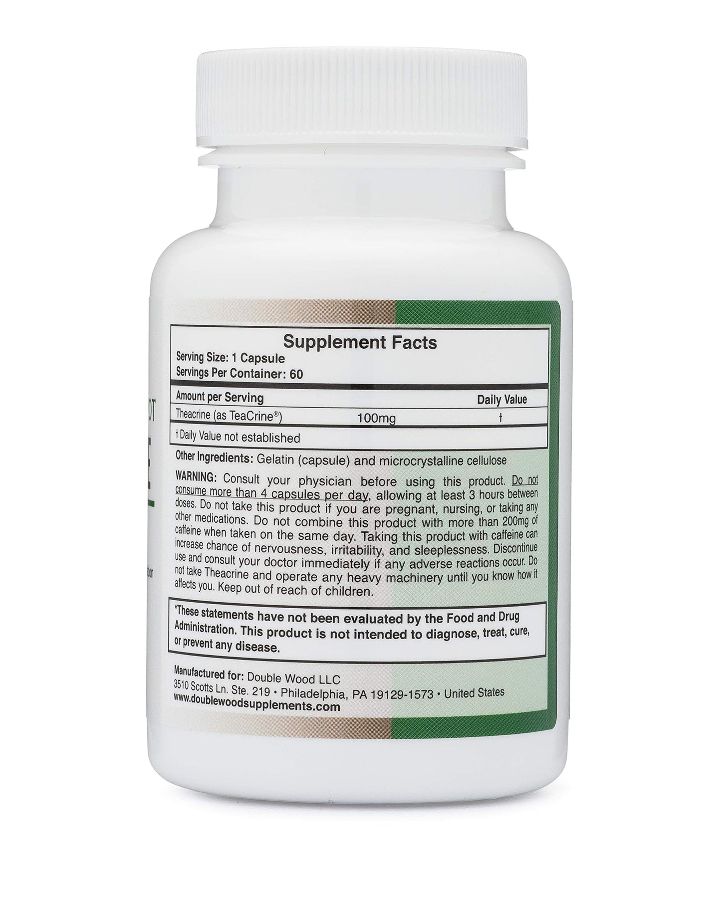 Double Wood Supplements Theacrine (Teacrine) 100 mg Capsule, 60 Count