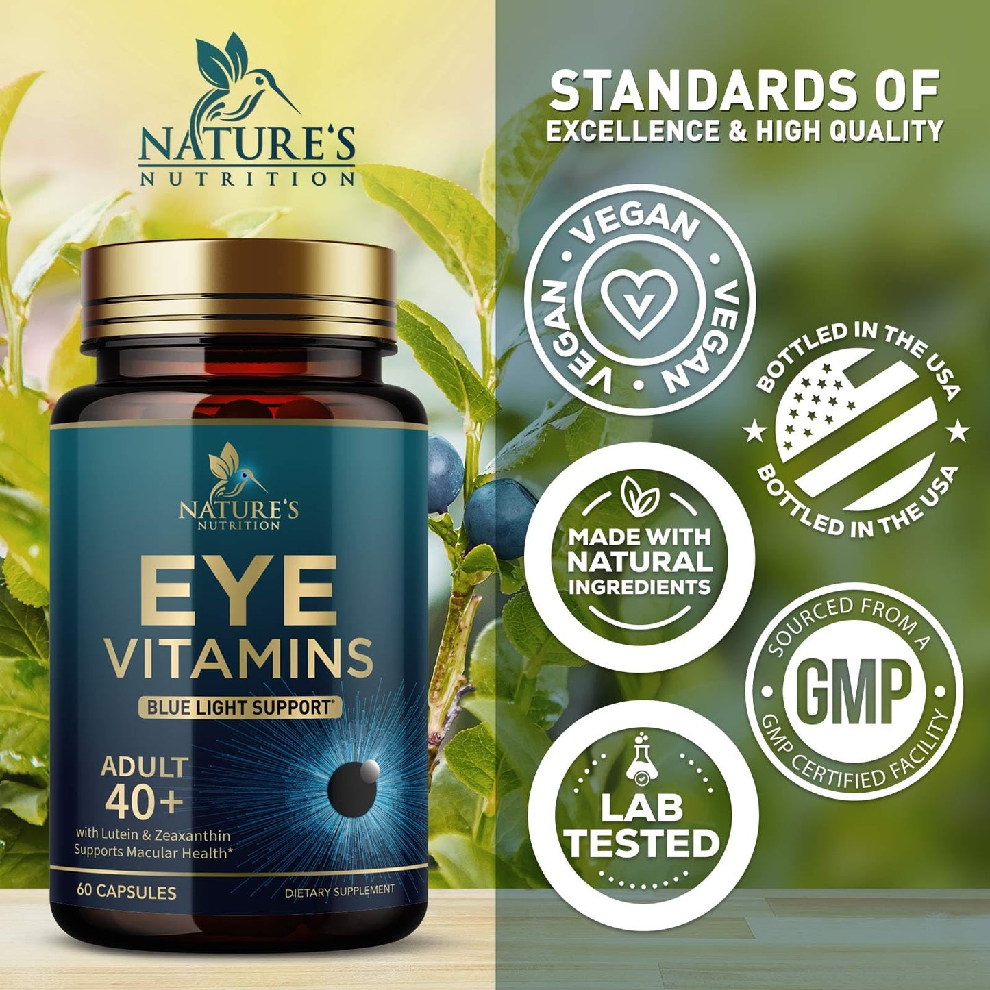 Nature's Nutrition Eye Health Vitamins with Lutein and Zeaxanthin, 60 Capsules
