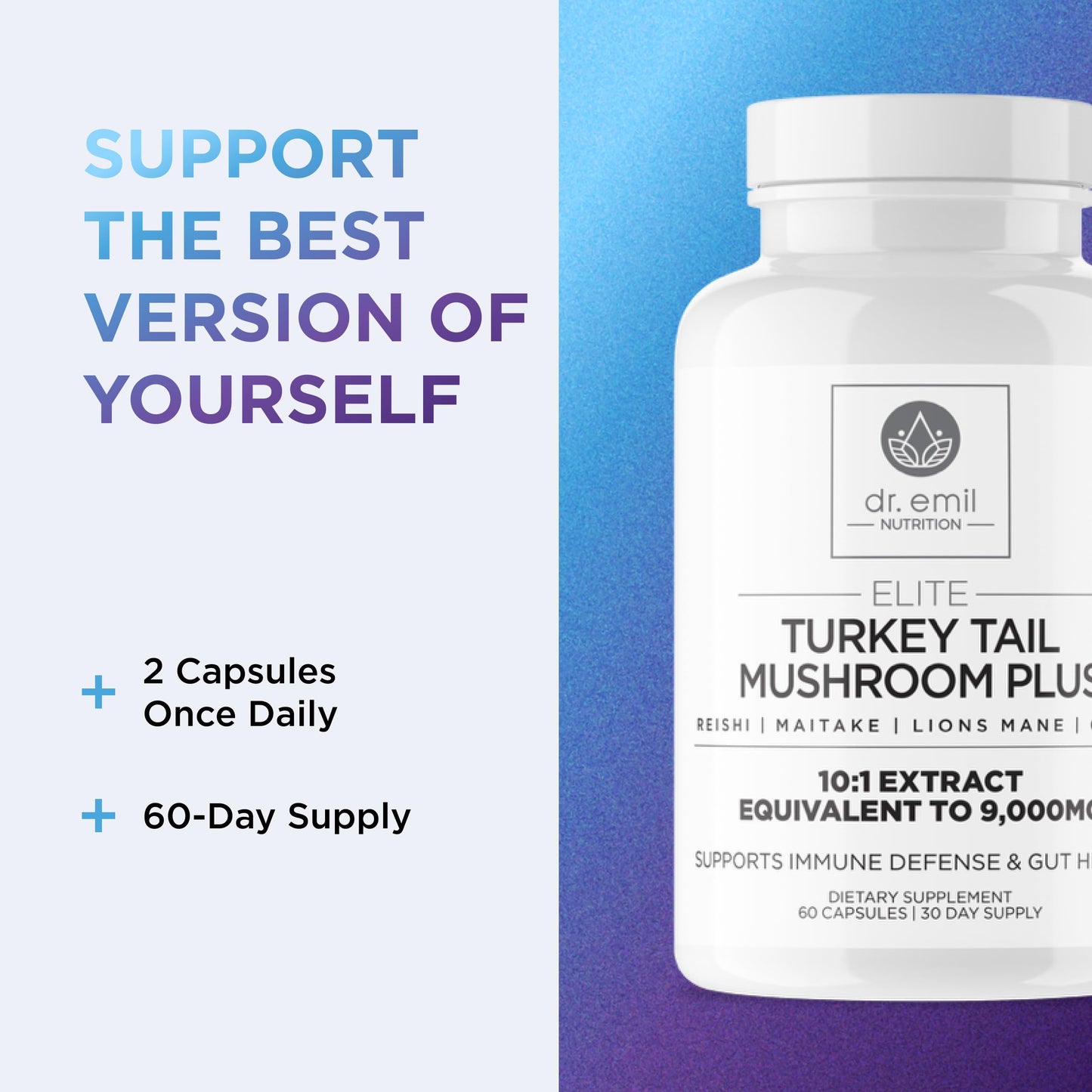 Dr. Emil Nutrition Mushroom Supplement Elite Turkey Tail Mushroom Plus Capsule 2-Pack