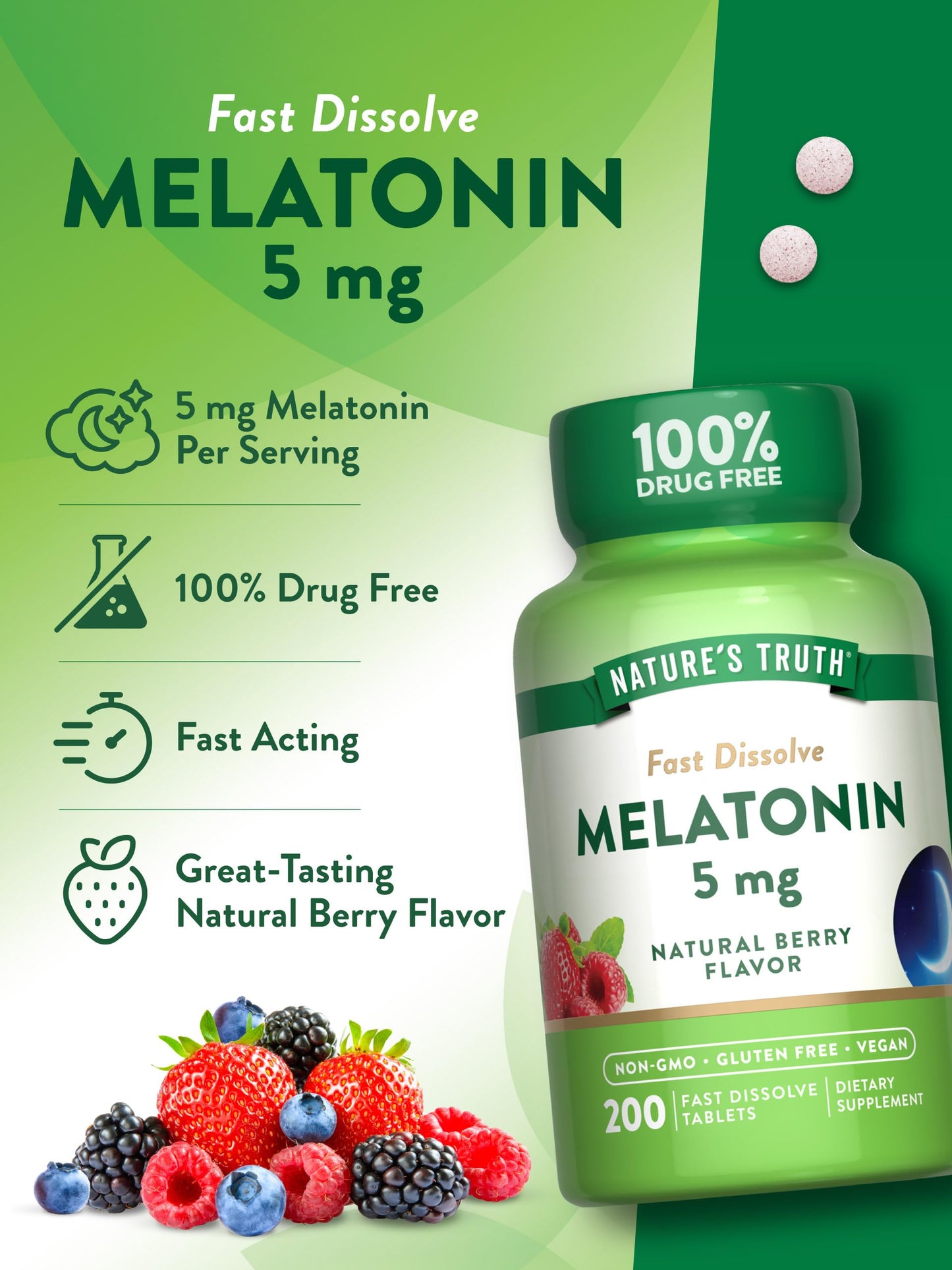 Nature's Truth Melatonin 5mg Fast Dissolve Tablets 200 Count