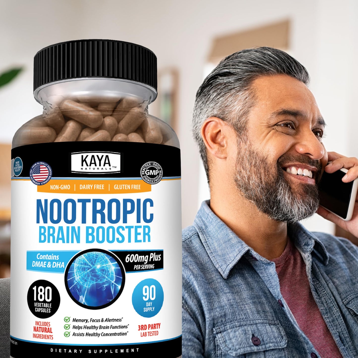 Kaya Naturals Nootropic Brain Booster Capsule 180 Count