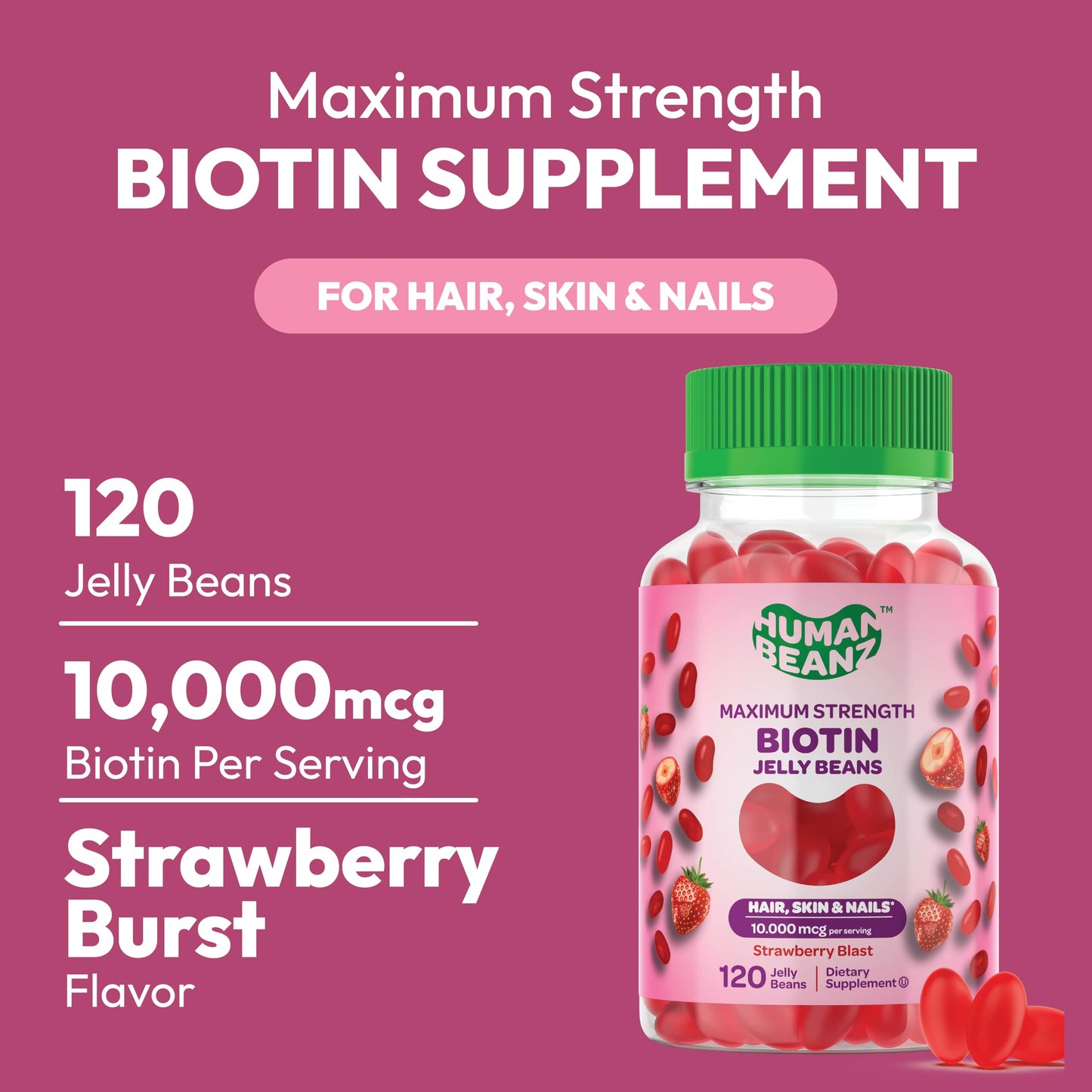 Human Beanz Biotin Jelly Bean Gummy Vitamins, Gummy, 120 Gummies