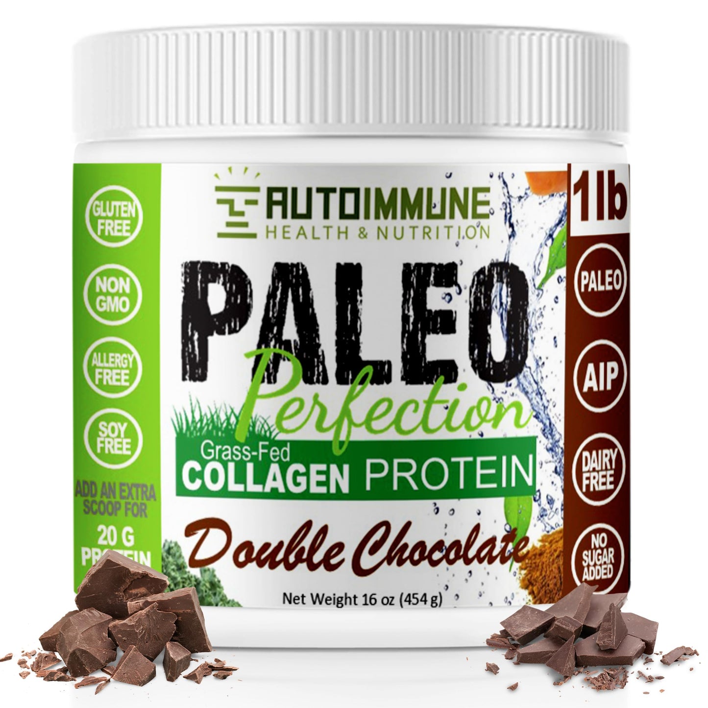 Autoimmune Health & Nutrition Double Chocolate Grass-Fed Beef Collagen Protein Powder with Stevia, 16 Servings