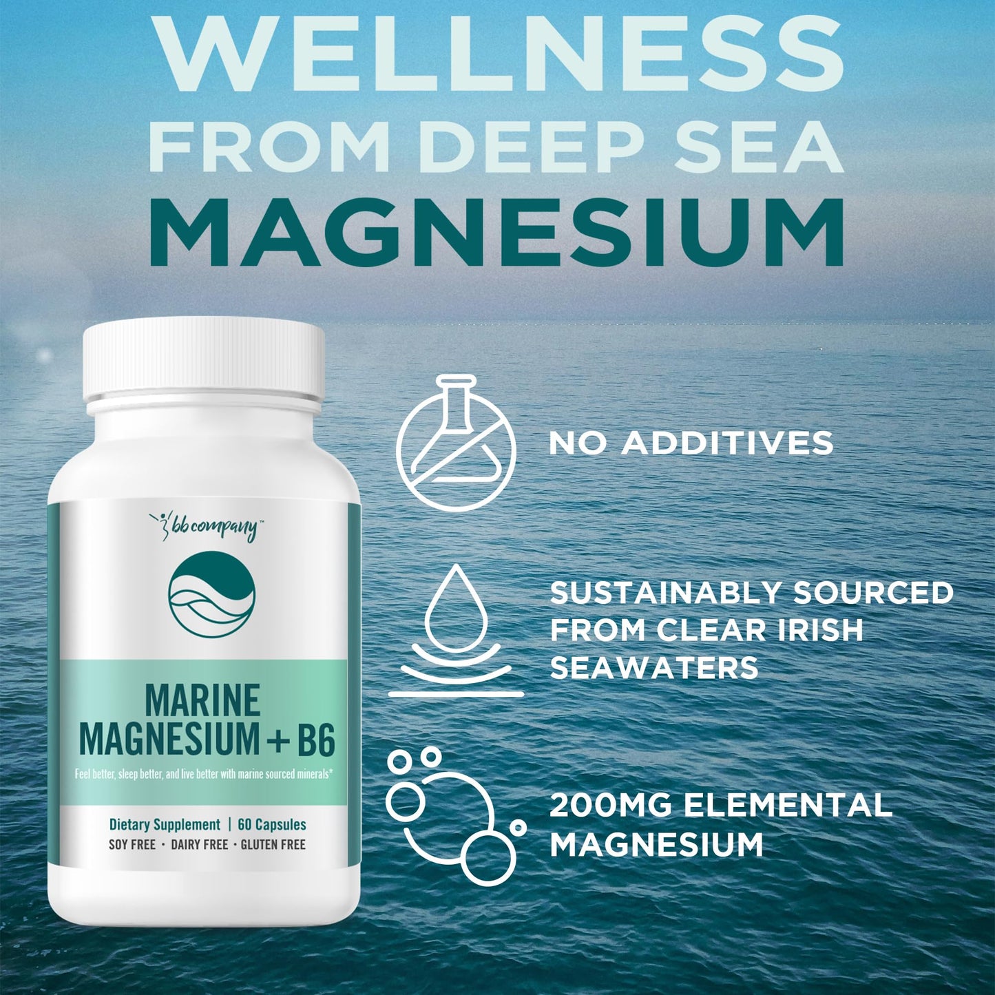 BB Company Ocean Magnesium 200mg Aquamin Capsule 60 Count