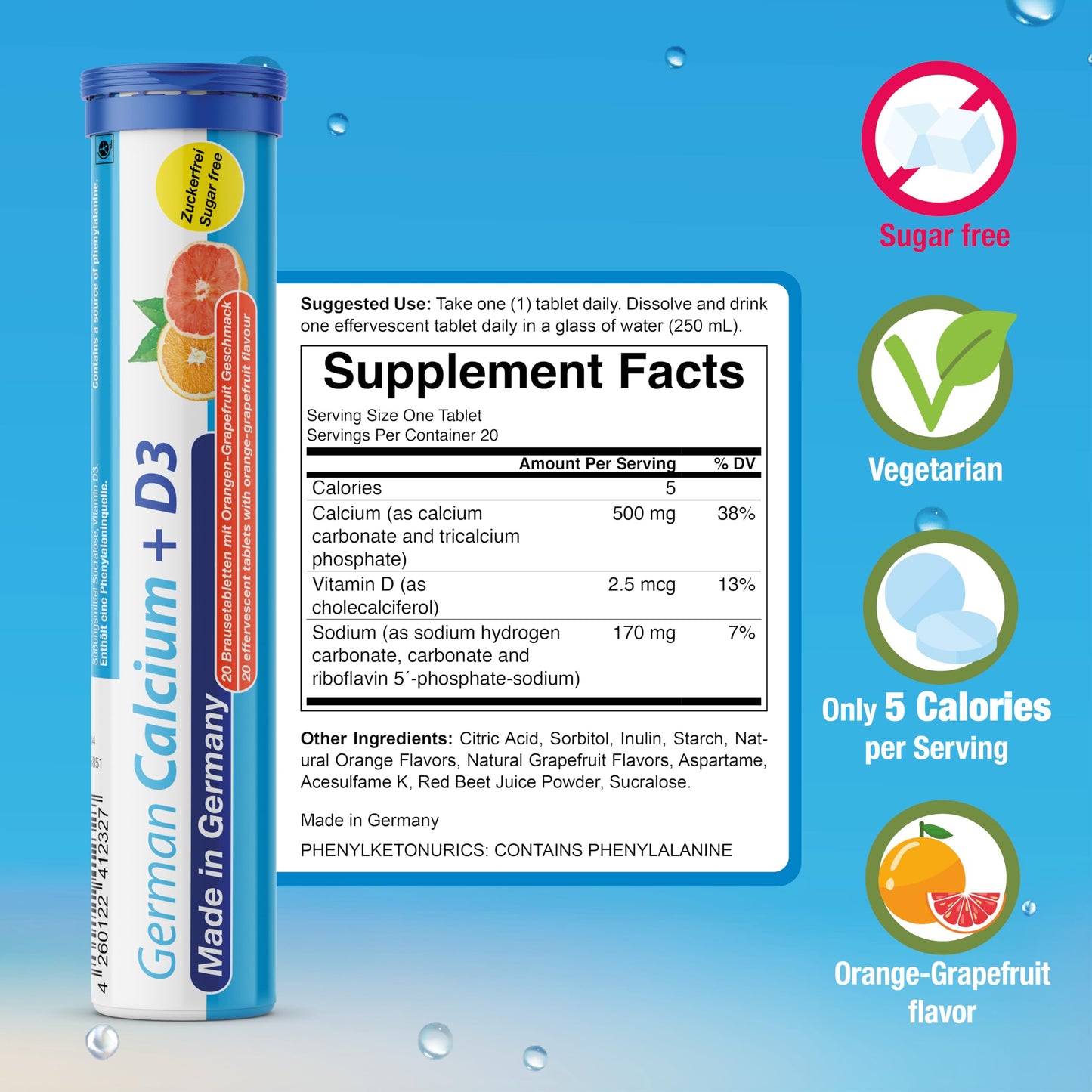T&D German Vitamin & Minerals Vegan/Vegetarian Effervescent Tablets, 100 Tablets