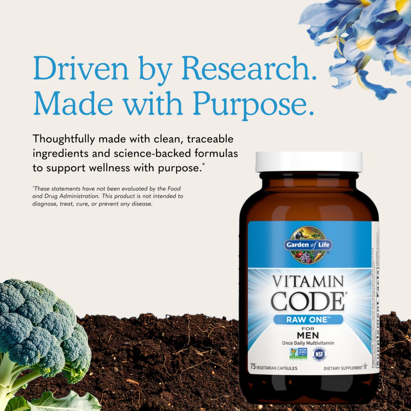 Garden of Life Vitamin Code RAW ONE for Men Once Daily Whole Food Multivitamin with Probiotics for Heart Health and Prostate Health Capsule, 75 Count