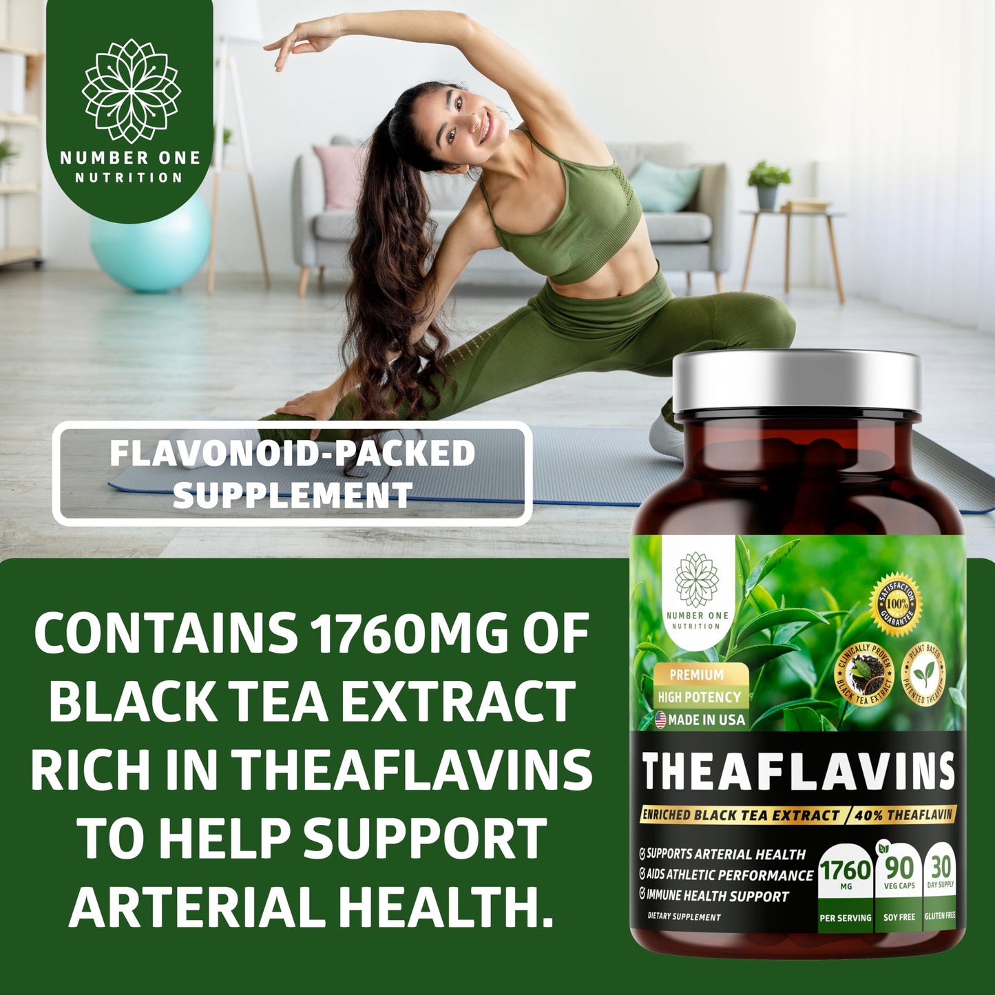 Number One Nutrition Premium Theaflavins Black Tea Extract 40% Theaflavins Capsules 90