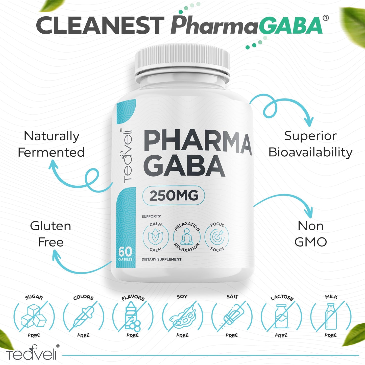 Teaveli Pharma GABA 250 mg Capsule with L-Theanine 60 Count