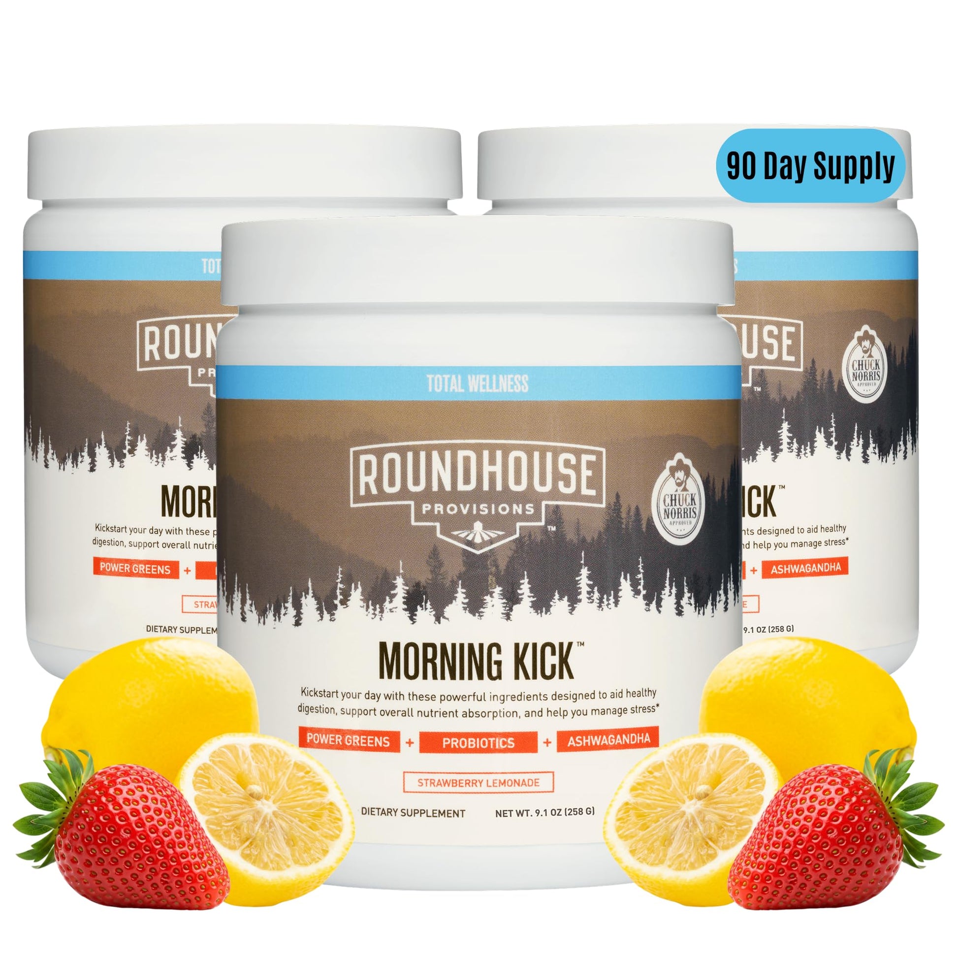 ROUNDHOUSE PROVISION Morning Kick Greens Strawberry Lemonade Powder, 27.3 Ounces