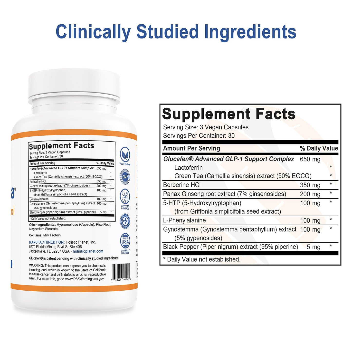 Holistic Planet GLP-1 Ultra Appetite Control - Weight Management - Berberine & Green Tea Capsule 90