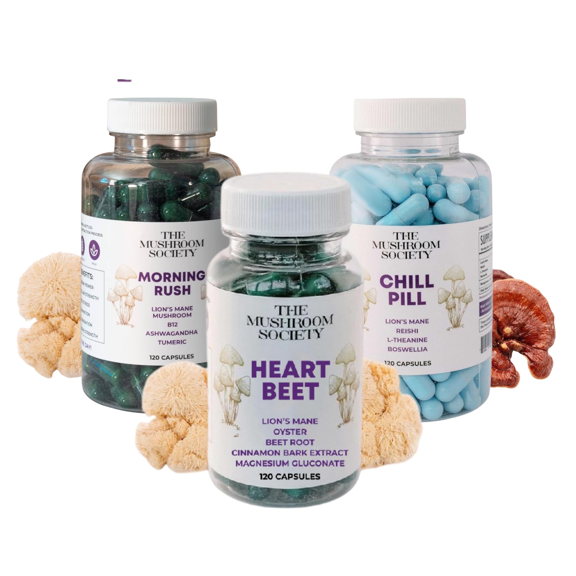 The Mushroom Society Have Heart – Morning Rush, Chill Pill & Heart Beet, 360 Capsules