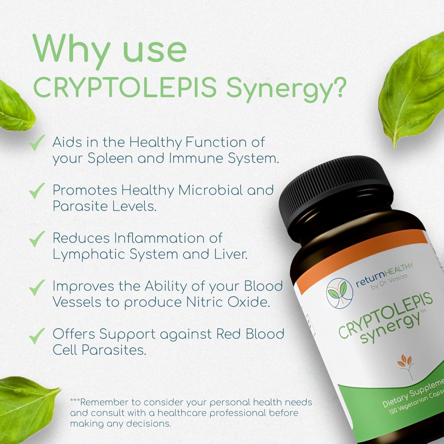 Return Healthy Cryptolepis Synergy Immune Support Vitamins Immune System Booster for Adults, Liver, Lymphatic & Immune Support Supplement Supports Lyme & Natural Parasite Defense, 360 Capsules