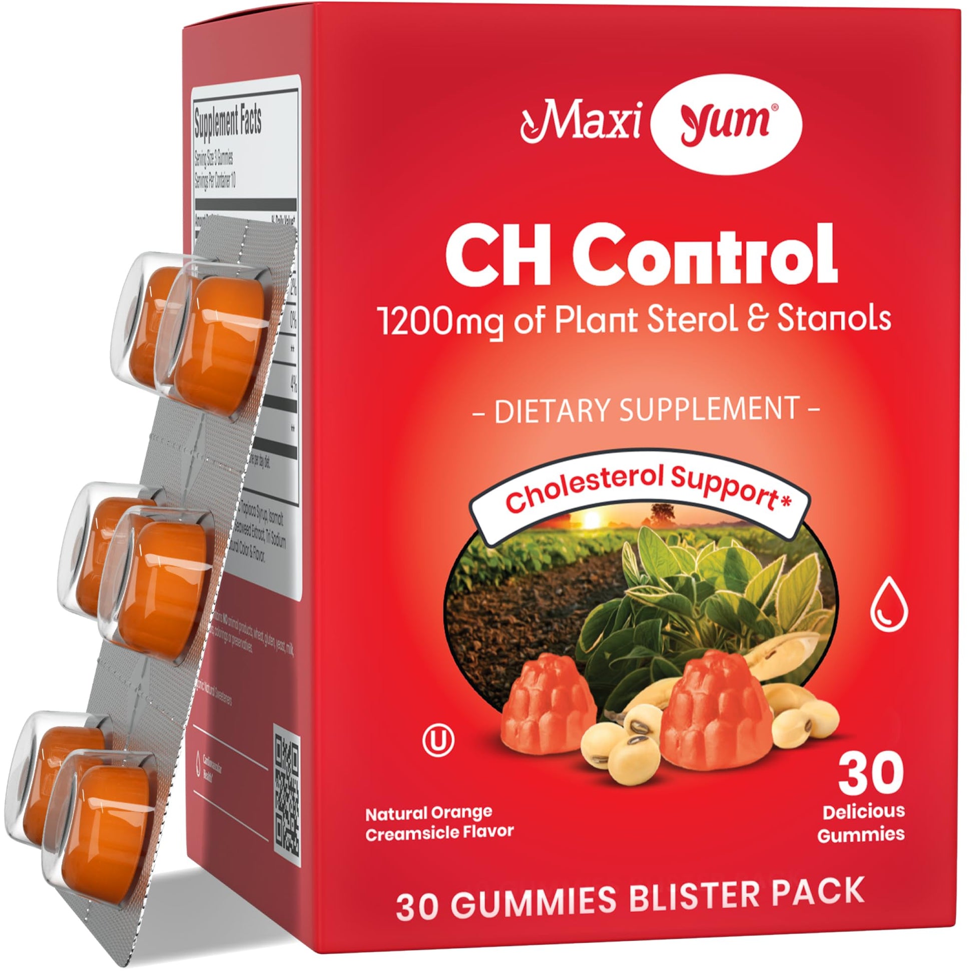 Maxi Health Cholesterol Gummies for Adults – 1200mg Plant Sterols and Stanols Supplements – Kosher and Gluten Free Healthy Cholesterol Supplements – Orange Flavor Gummies, 30 Count