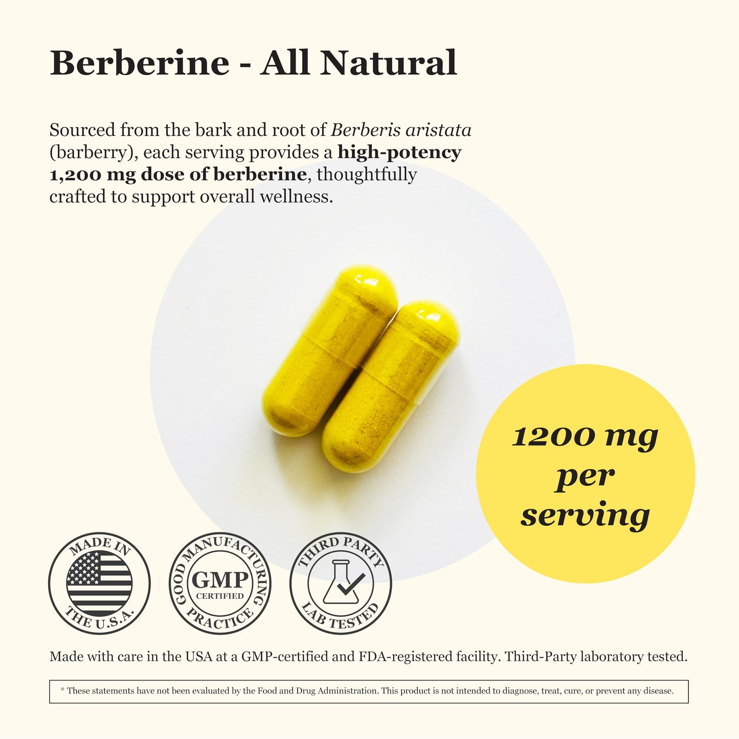 Tradewind Naturals Berberine HCl 1200mg Capsules, 60 Count