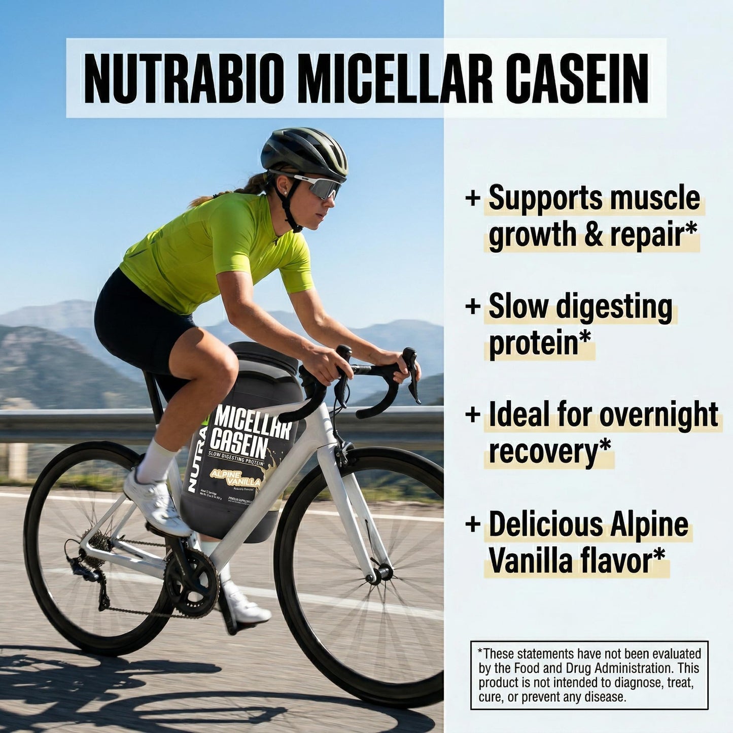 NutraBio Micellar Casein Protein Powder, 32 Servings, 2 lb