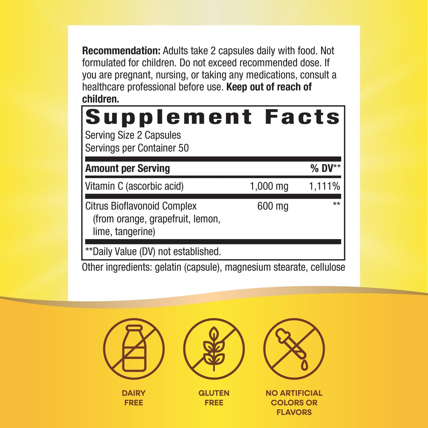 Nature's Way Vitamin C 500 mg with Bioflavonoids, 1000 mg Vitamin C per Serving, 100 Capsules