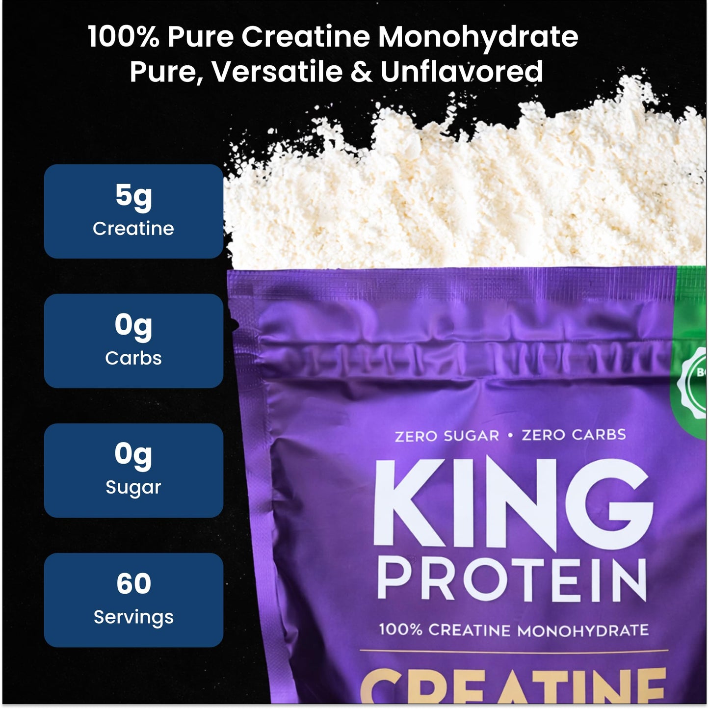 KING Protein 100% Pure Unflavored Creatine Monohydrate Powder 17.6 oz