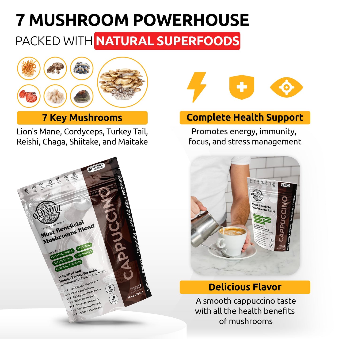 MIXES OLDSOUL OldSoul Superfood Mushrooms Black Coffee Blend Powder, 14 oz