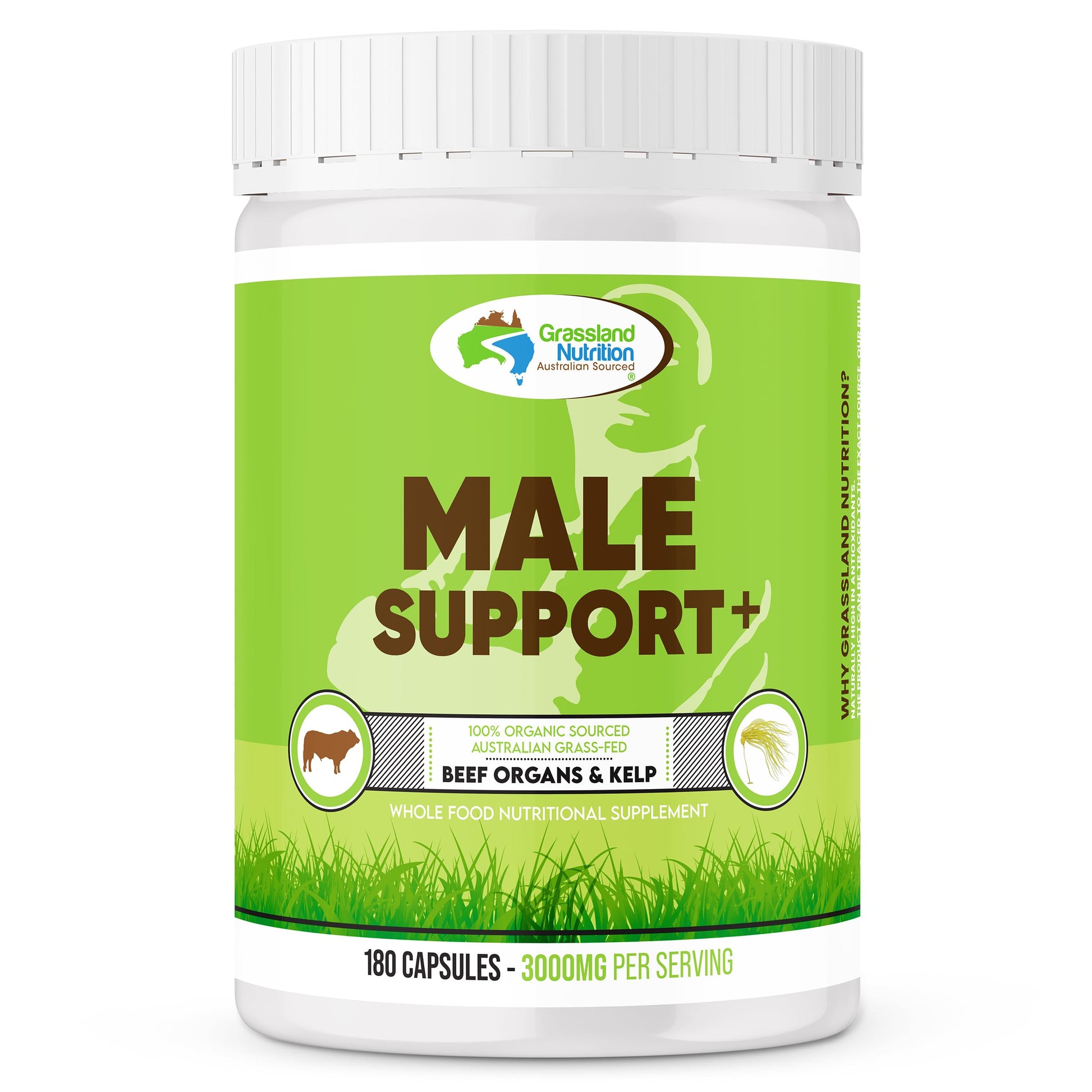 GRASSLAND NUTRITION Male Support Blend of Beef Organs Capsules, 180 Count