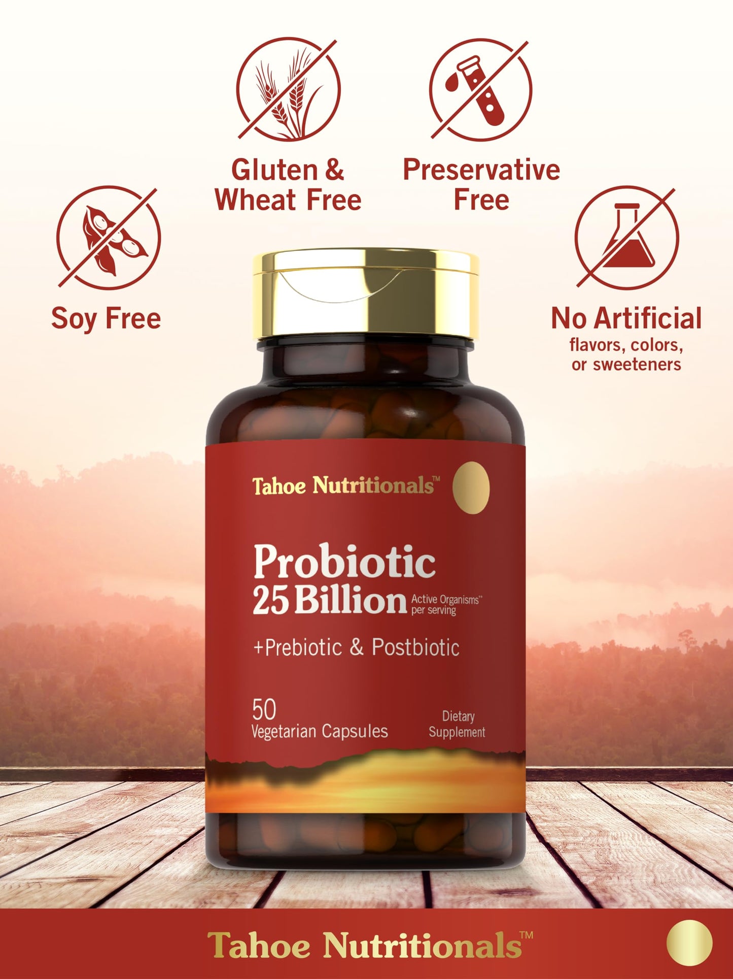 Tahoe Nutritionals Prebiotic, Probiotic & Postbiotic 25 Billion CFU Capsules, 50 Count