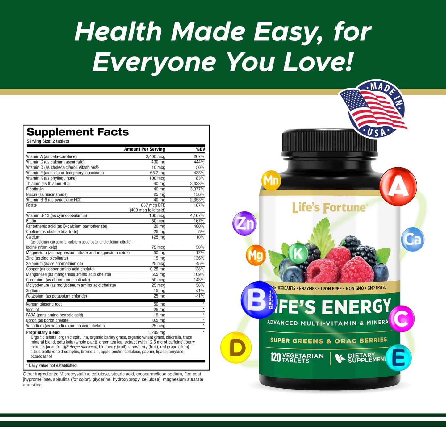 Life's Fortune Life's Energy Advanced Daily Multivitamin for Men & Women 120 Capsules