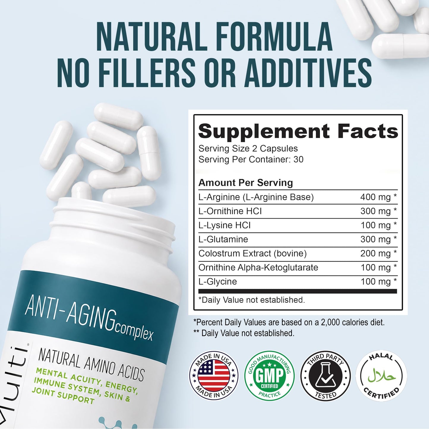 ViMulti Anti-Aging Complex Amino Acid Dietary Supplement 120 Capsules