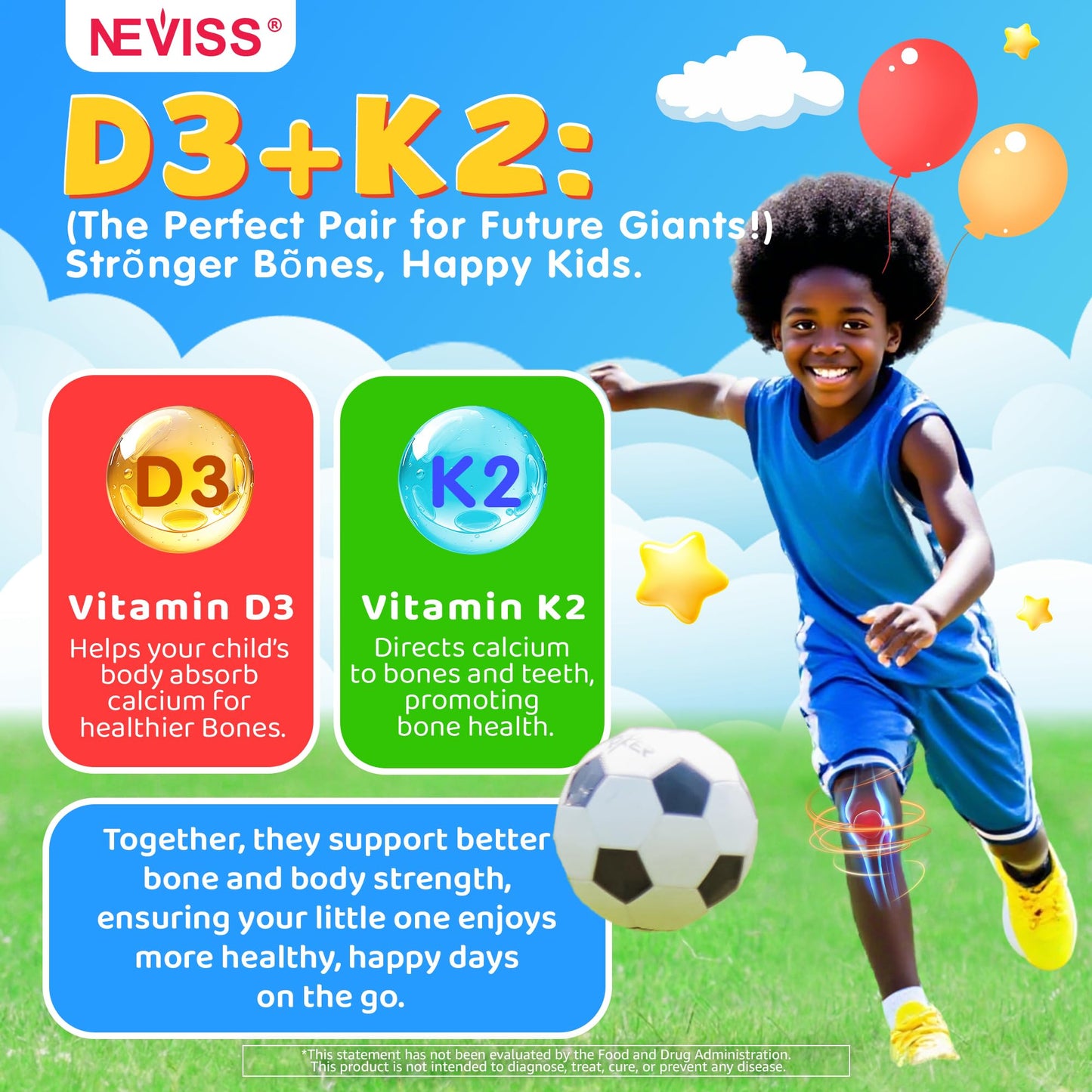 NEVISS Kids Vitamin D3 K2 Gummies & Kids Multivitamin Gummies, 180 Gummies