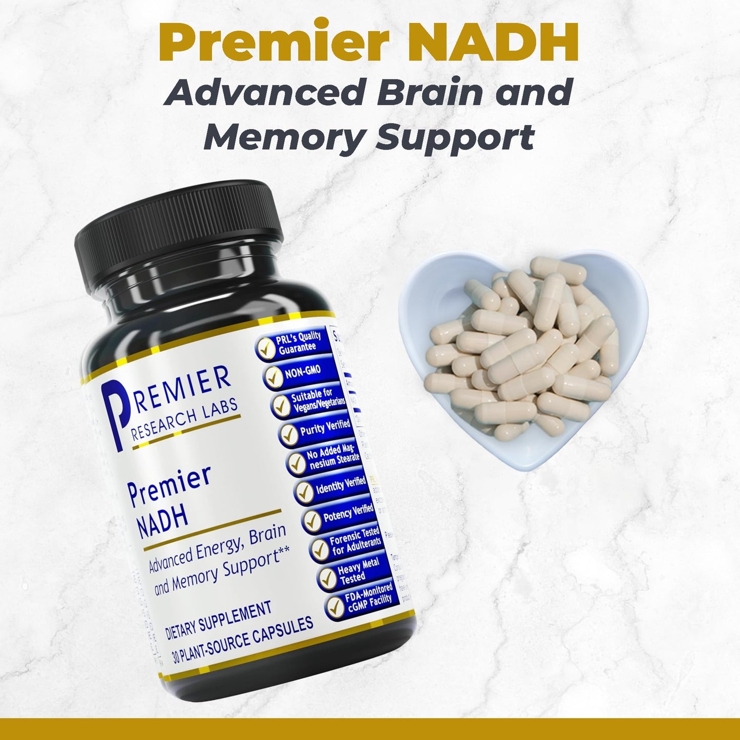 Premier Research Labs NADH Supplement, Nicotinamide Adenine Dinucleotide, Cell Regenerator, Respiratory Support, 30 Capsules