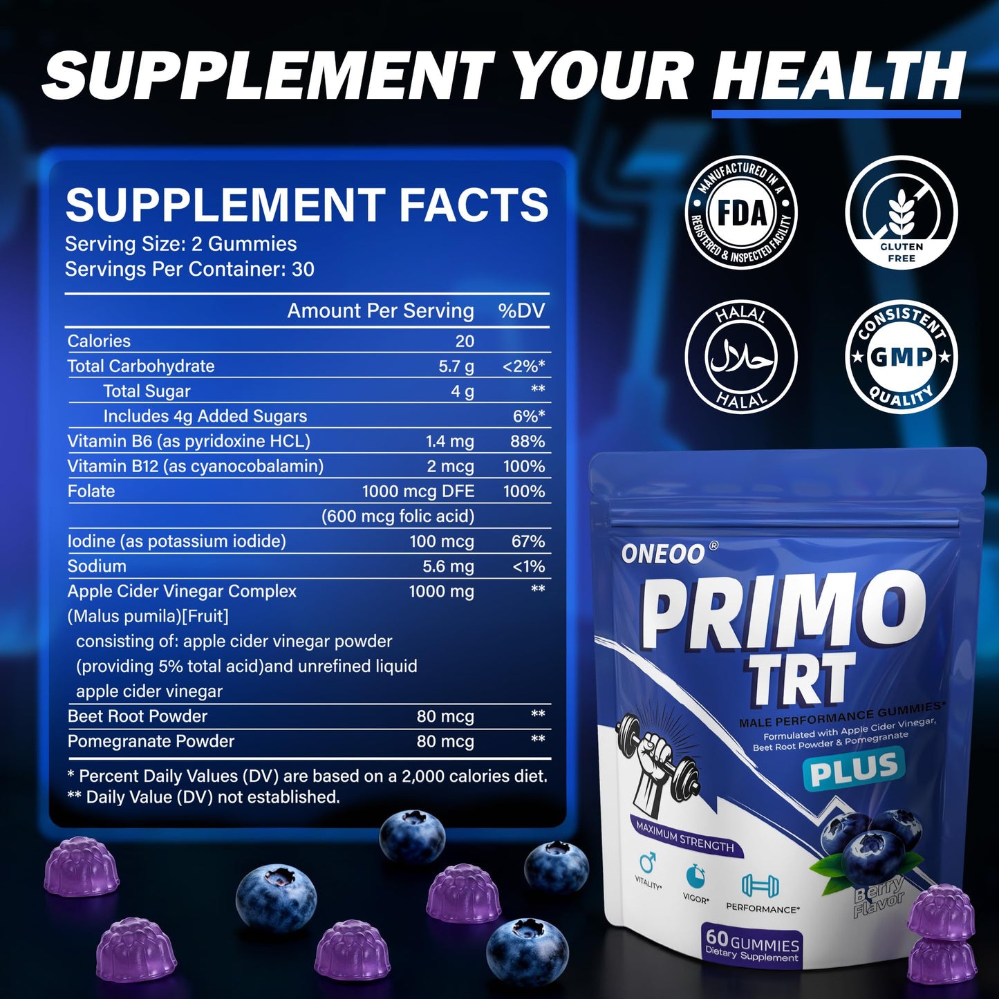 Oneoo Primo TRT Gummies Gummy 60 Count