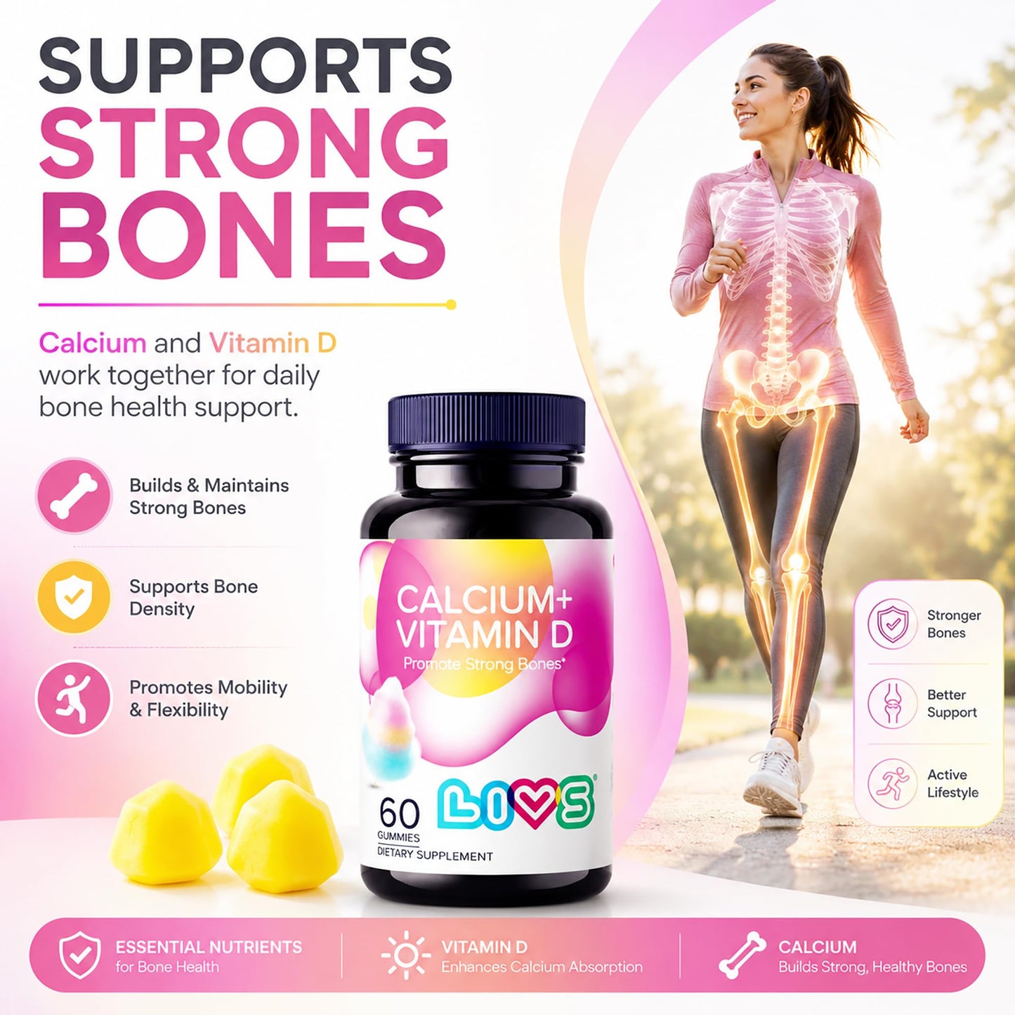 LIVS Calcium & Vitamin D3 Gummies 120 Count