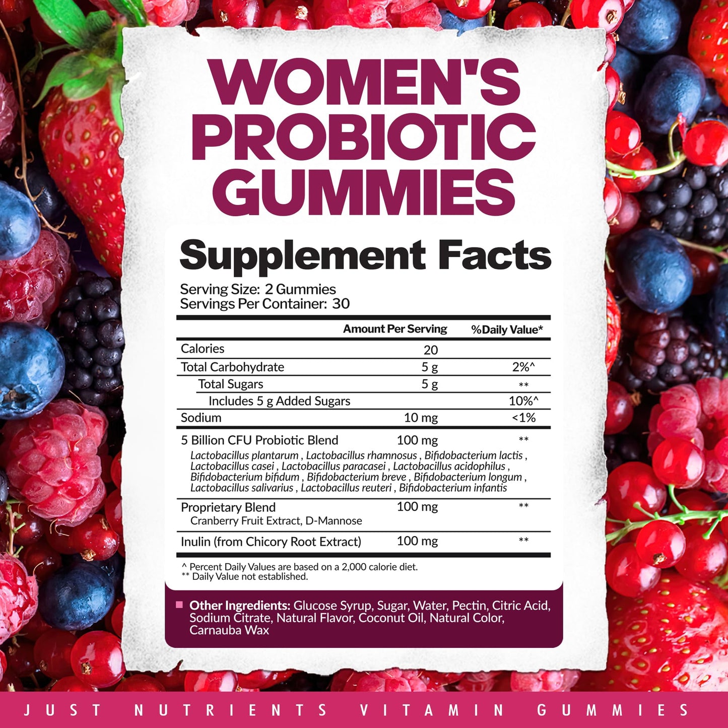 Just Nutrients Women's Probiotic Gummies with Prebiotics, 60 Gummies
