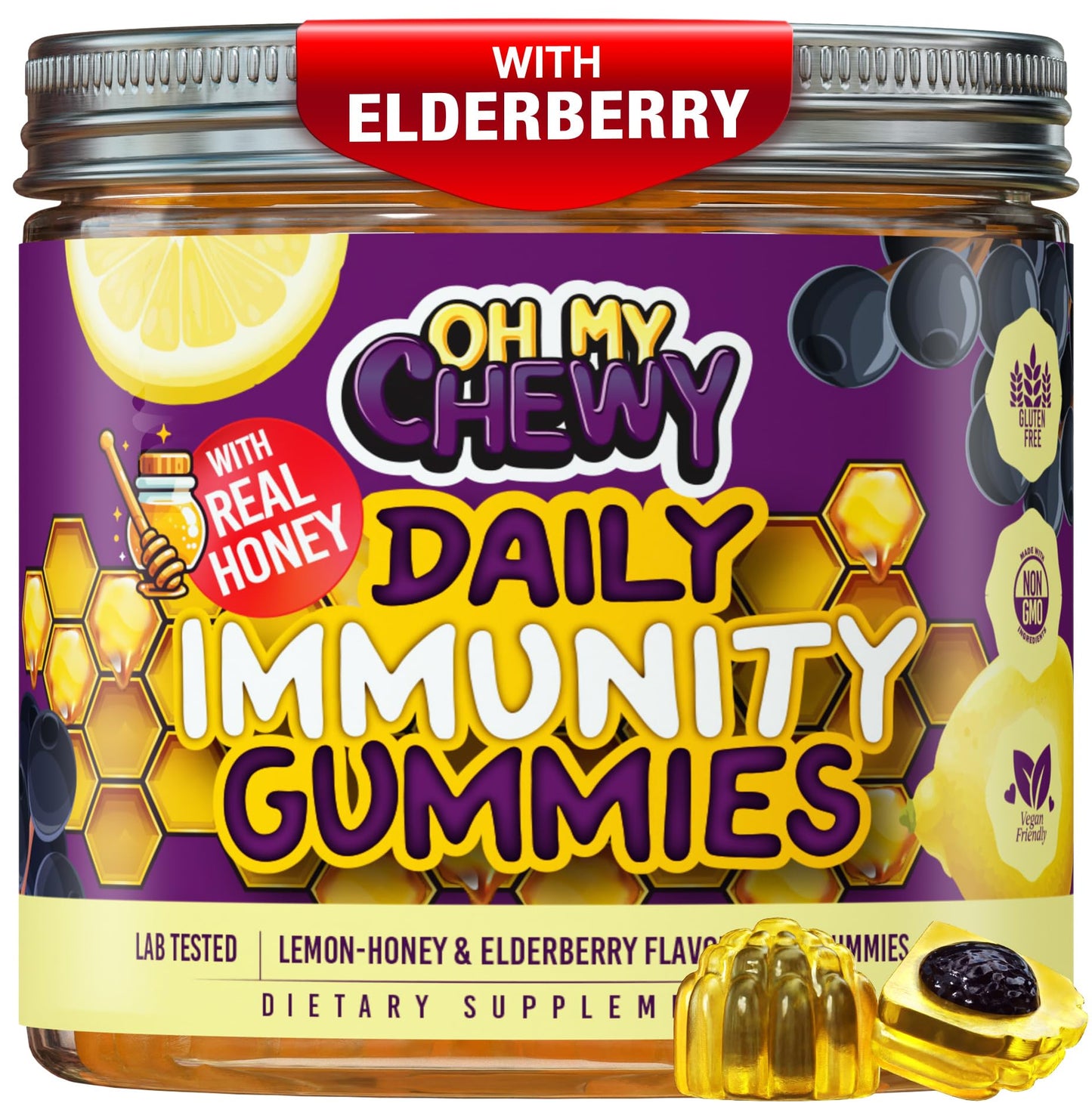 OH MY CHEWY Elderberry Gummies Immunity Support for Kids & Teens Gummy 60 Count
