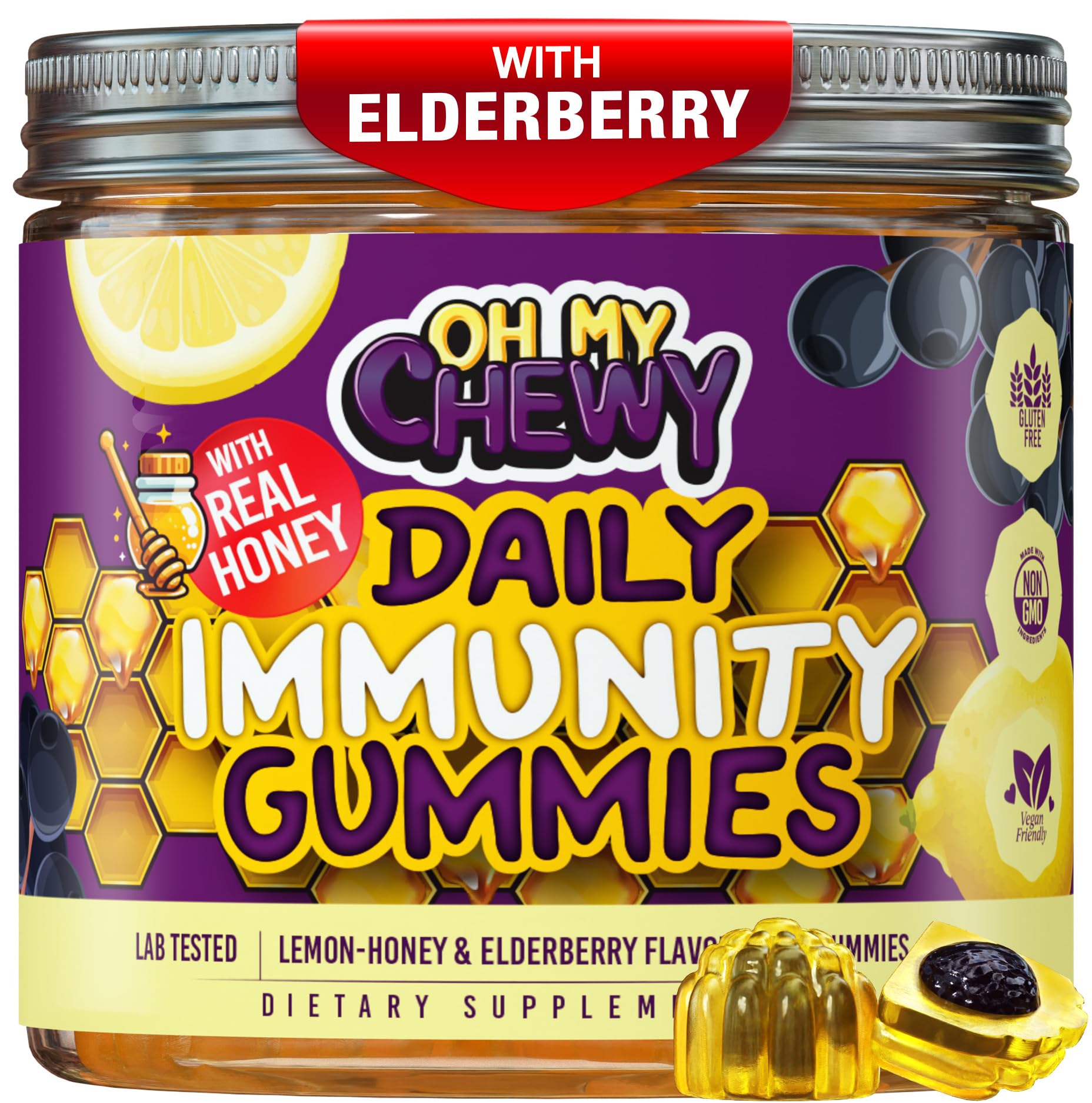 OH MY CHEWY Elderberry Gummies Immunity Support for Kids & Teens Gummy 60 Count