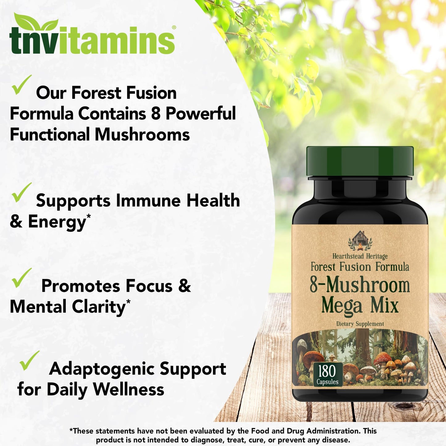 tnvitamins 8 Mushroom Complex Capsules 180