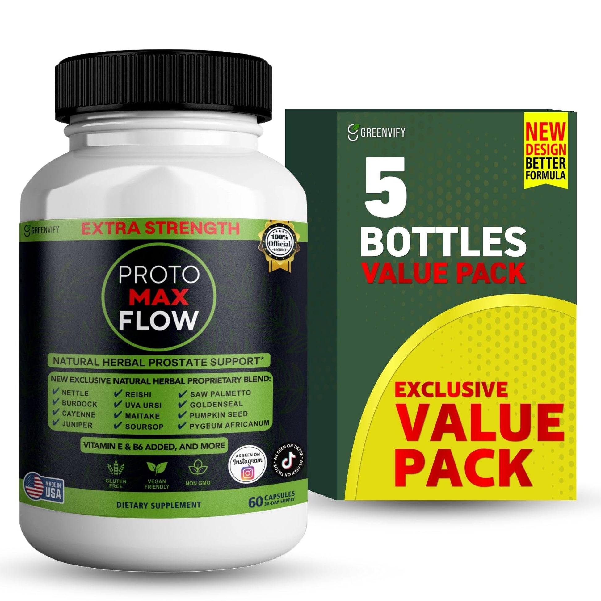 GREENVIFY Proto Max Flow Extra Strength Prostate Support Natural Herbal Supplement with Saw Palmetto 300 Capsules
