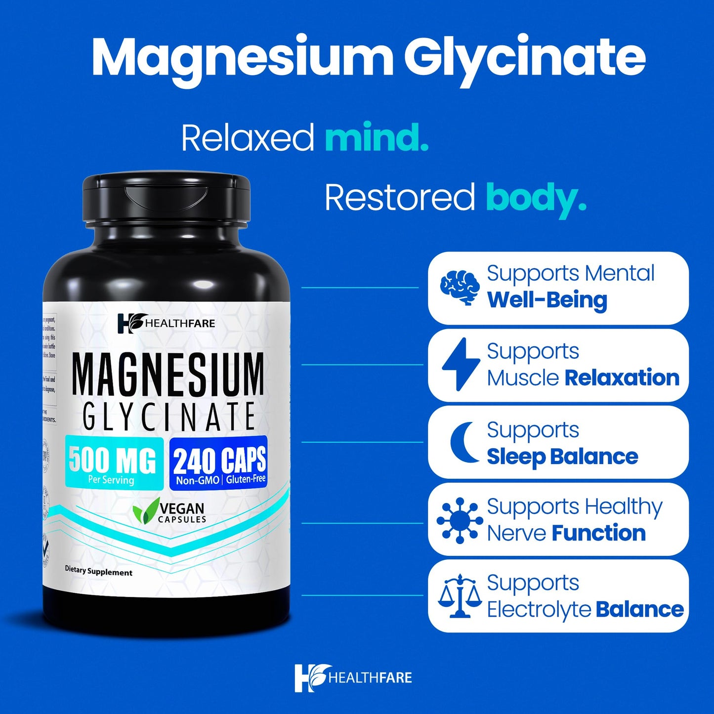 HealthFare Magnesium Glycinate 500mg Capsule 240 Count