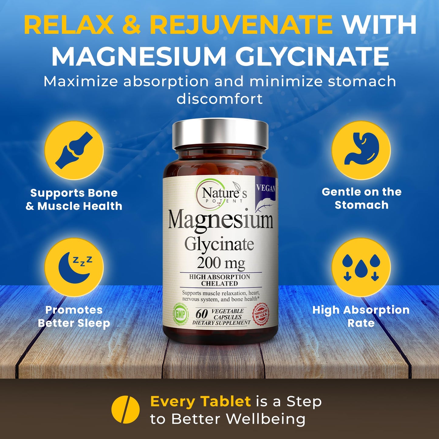 Nature's Potent Magnesium Glycinate 200mg Capsule, 60 Capsules