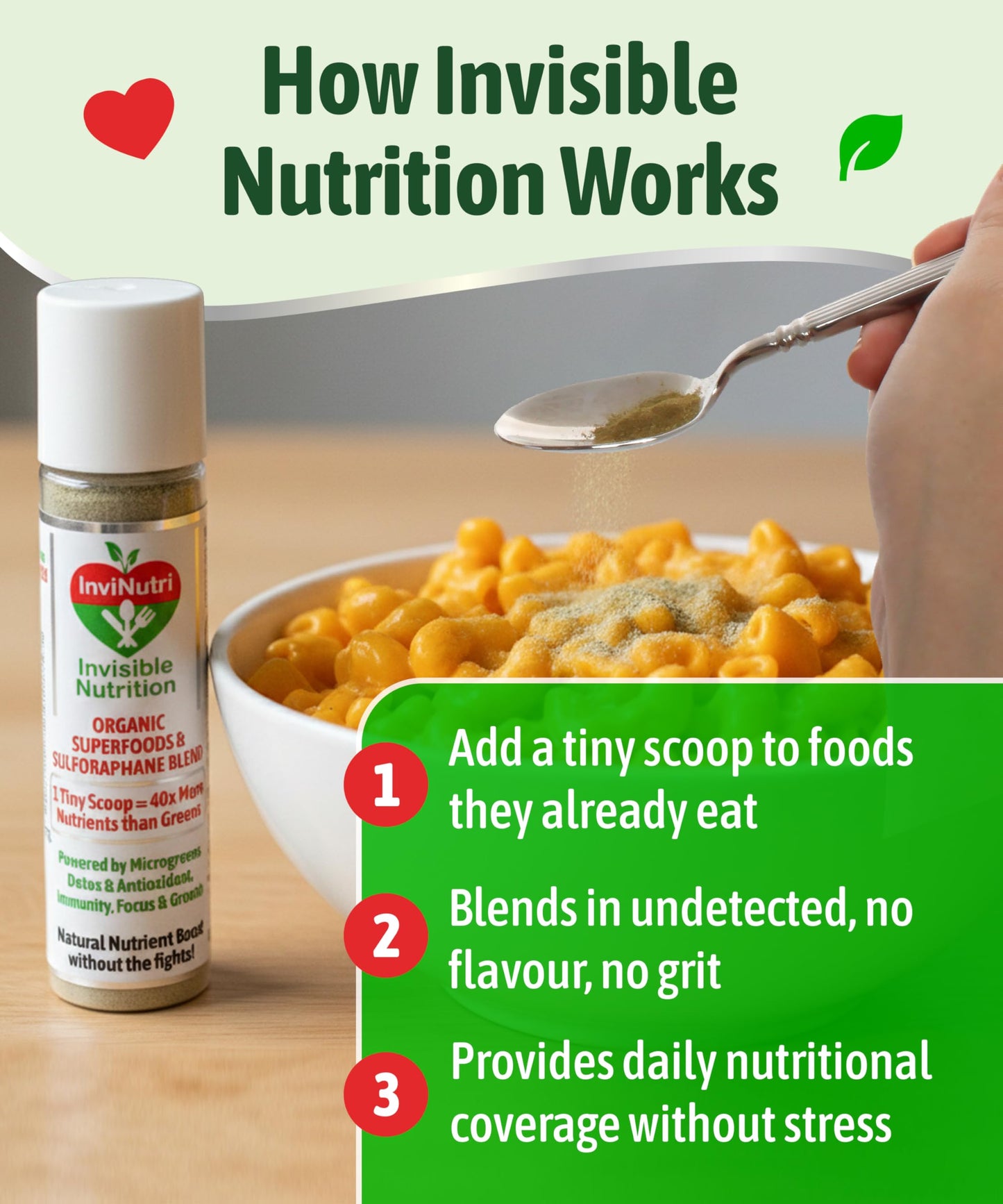 InviNutri Invisible Nutrition Superfood Powder for Sensory & Picky Eaters, 0.42 Ounce