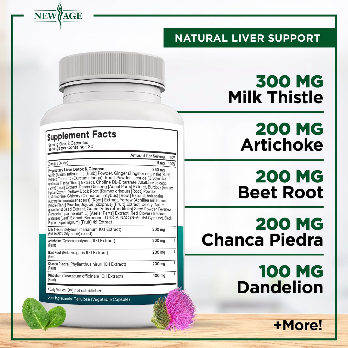 NEW AGE Liver Cleanse Detox & Repair Milk Thistle Supplement Capsule 60 Count
