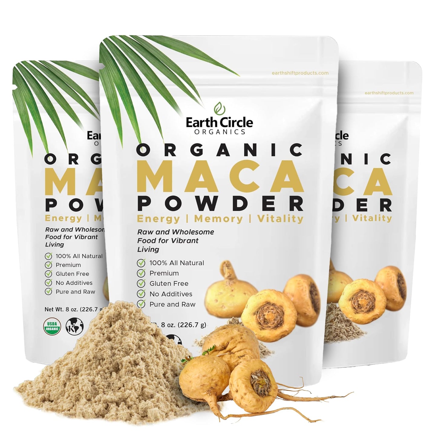 Earth Circle Organics Yellow Maca Root Powder, 24 oz total (3 x 8 oz)